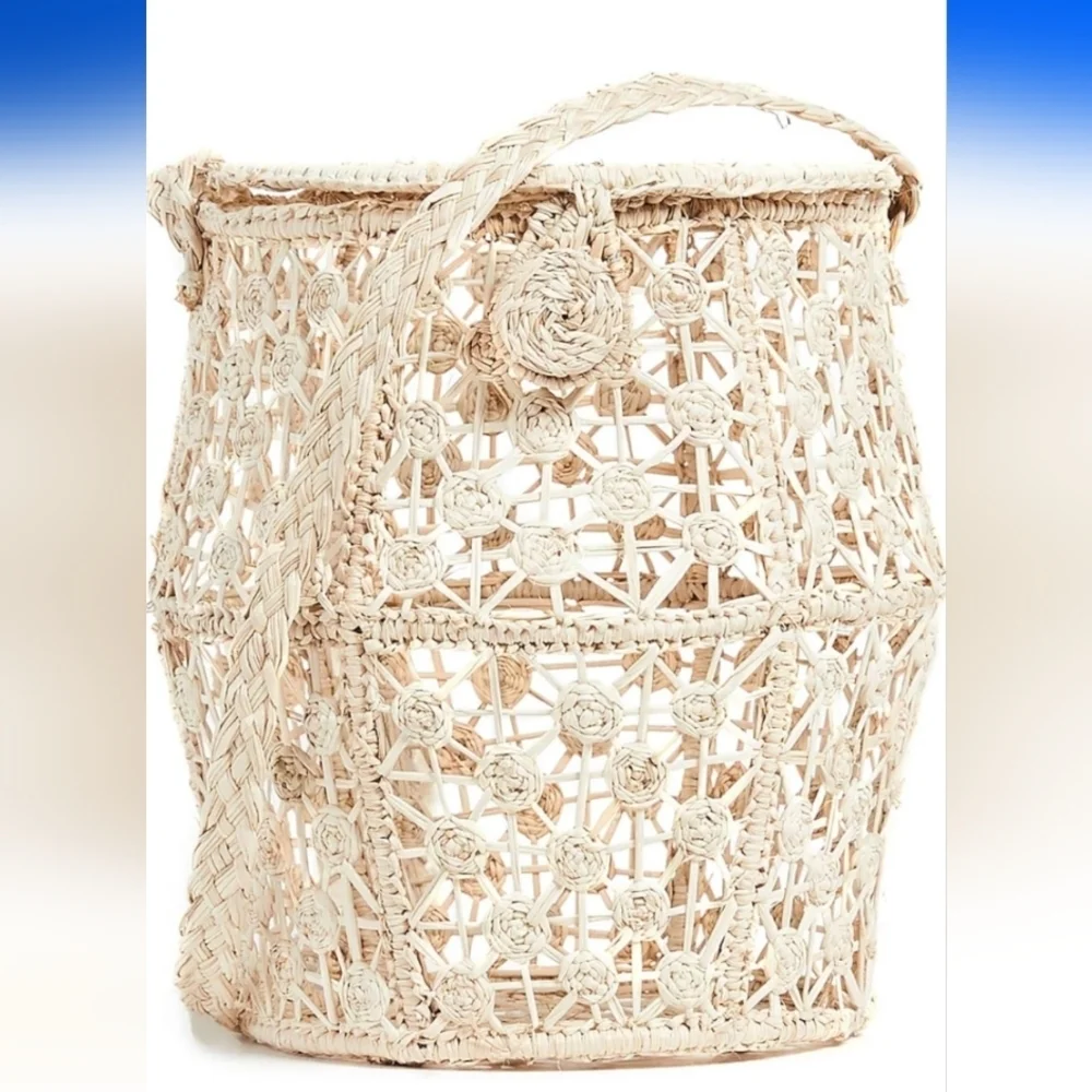 Kaanas by Anthropologie Cream Accent Basket with Intricate Design